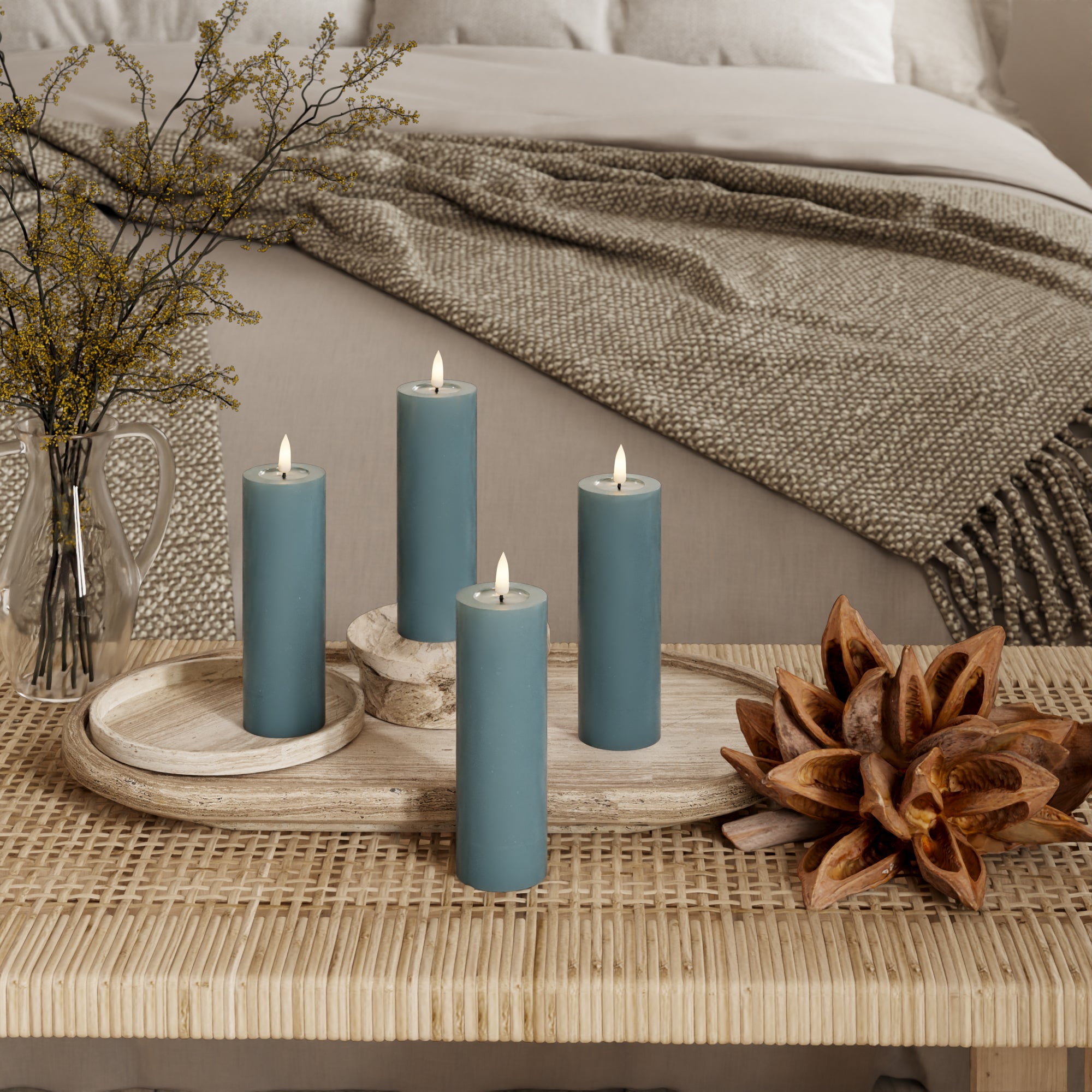 LIDERADO Vela pilar Ø 5 x 15 cm Verde jade + 4 pcs