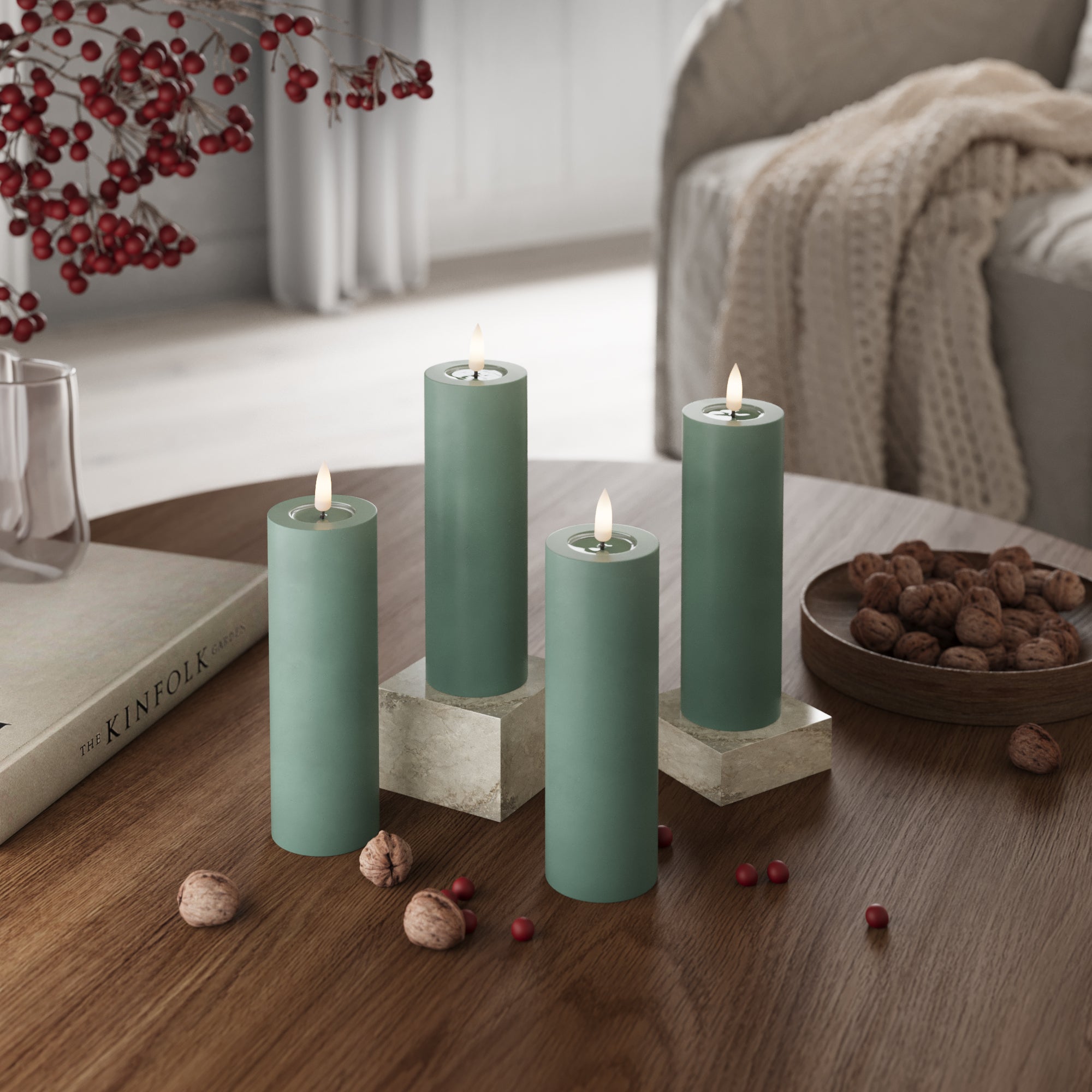 LIDERADO Vela pilar Ø 5 x 15 cm Verde jade + 4 pcs
