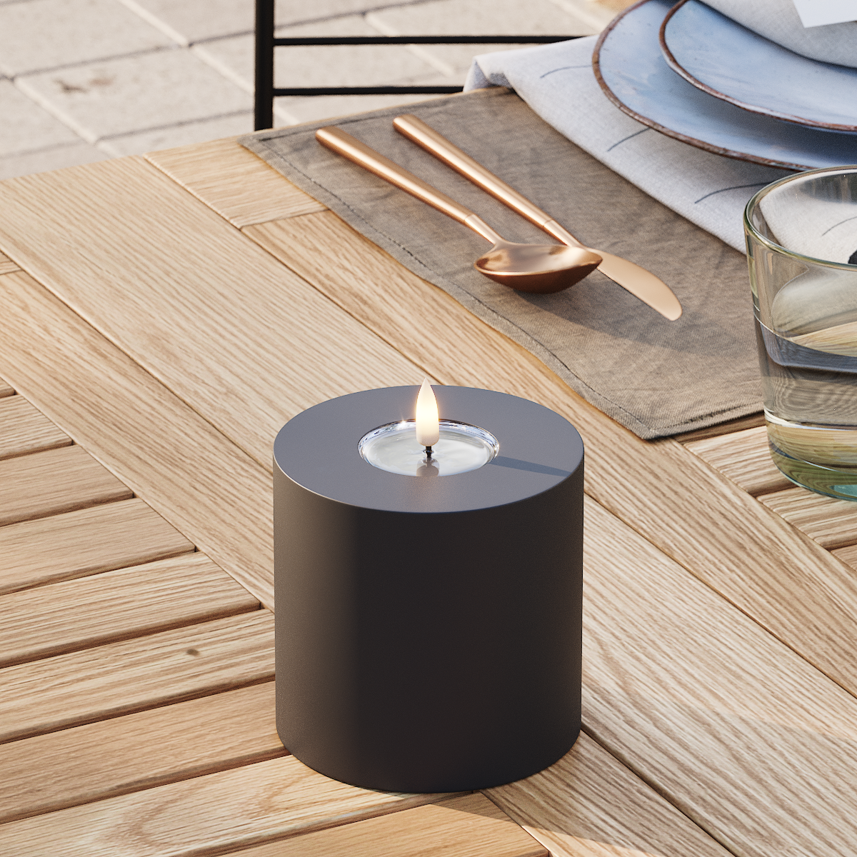 Deluxe Homeart Draußen LED Blockkerzen Ø 10 x 10 cm Schwarz LED Außenleuchte Blockkerzen 3