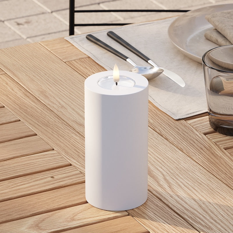 Deluxe Homeart Udendørs LED Bloklys Ø 7,5 x 15 cm Hvid