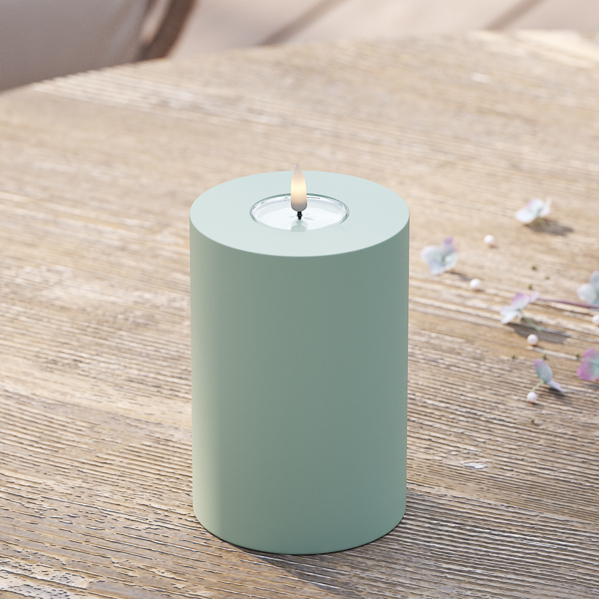 Deluxe Homeart Udendørs LED Bloklys Ø 10 x 15 cm Salvie grøn LED udendørslys bloklys 2