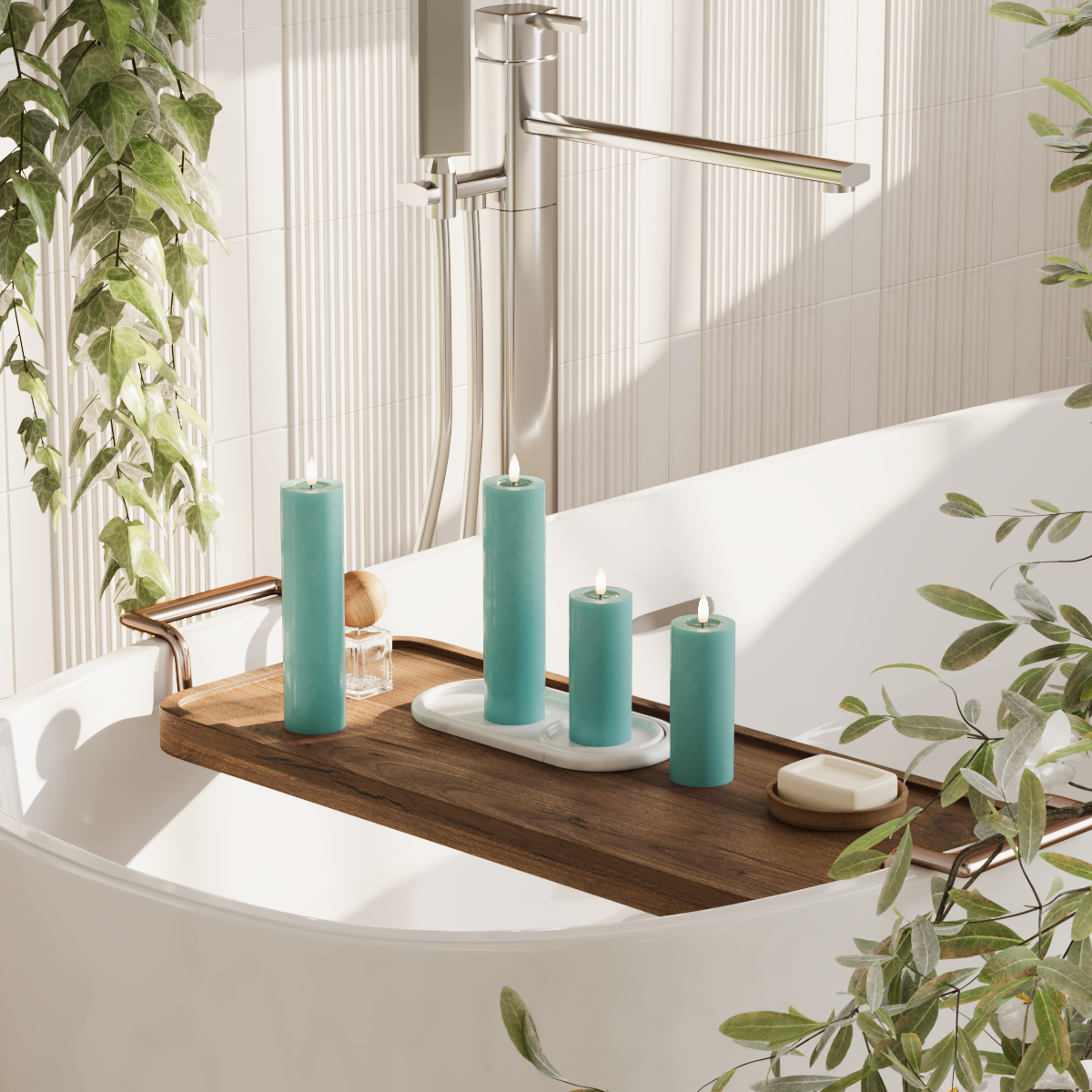 Deluxe Homeart LED bloklys pakke - Jade grøn - 2x 5 x 12,5 | 2x 5 x 20 cm pakke 2