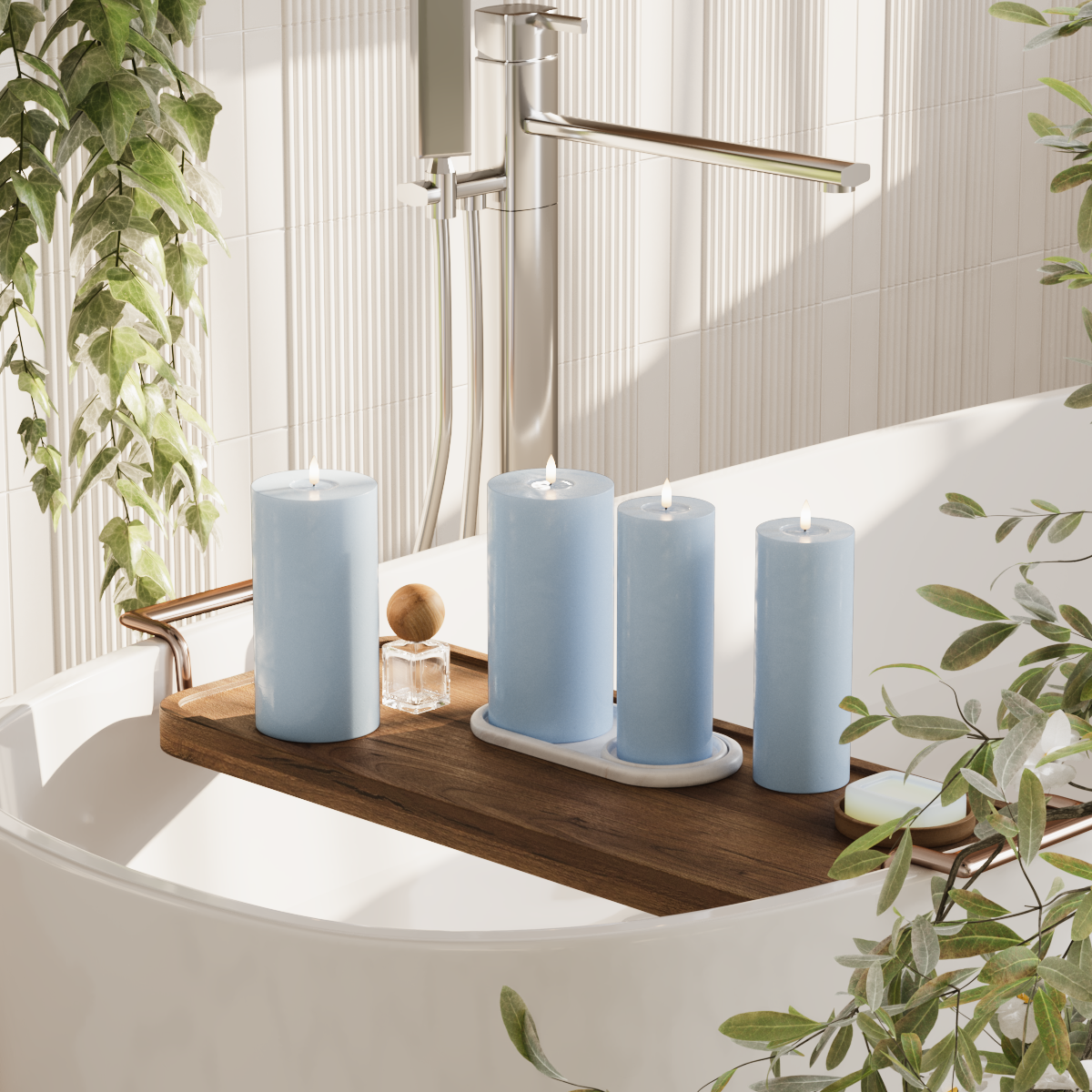 Deluxe Homeart Pachet bloc de lumină cu LED - Albastru de gheață - 2x 7,5 x 20 | 2x 10 x 20 cm pachet 2