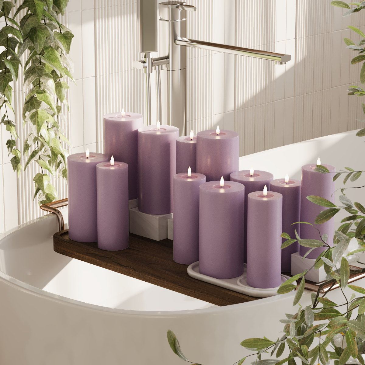 Deluxe Homeart Pachet bloc de lumină cu LED - Mov deschis - 6 x 7,5 x 20 | Pachet 6x 10 x 20 cm 2