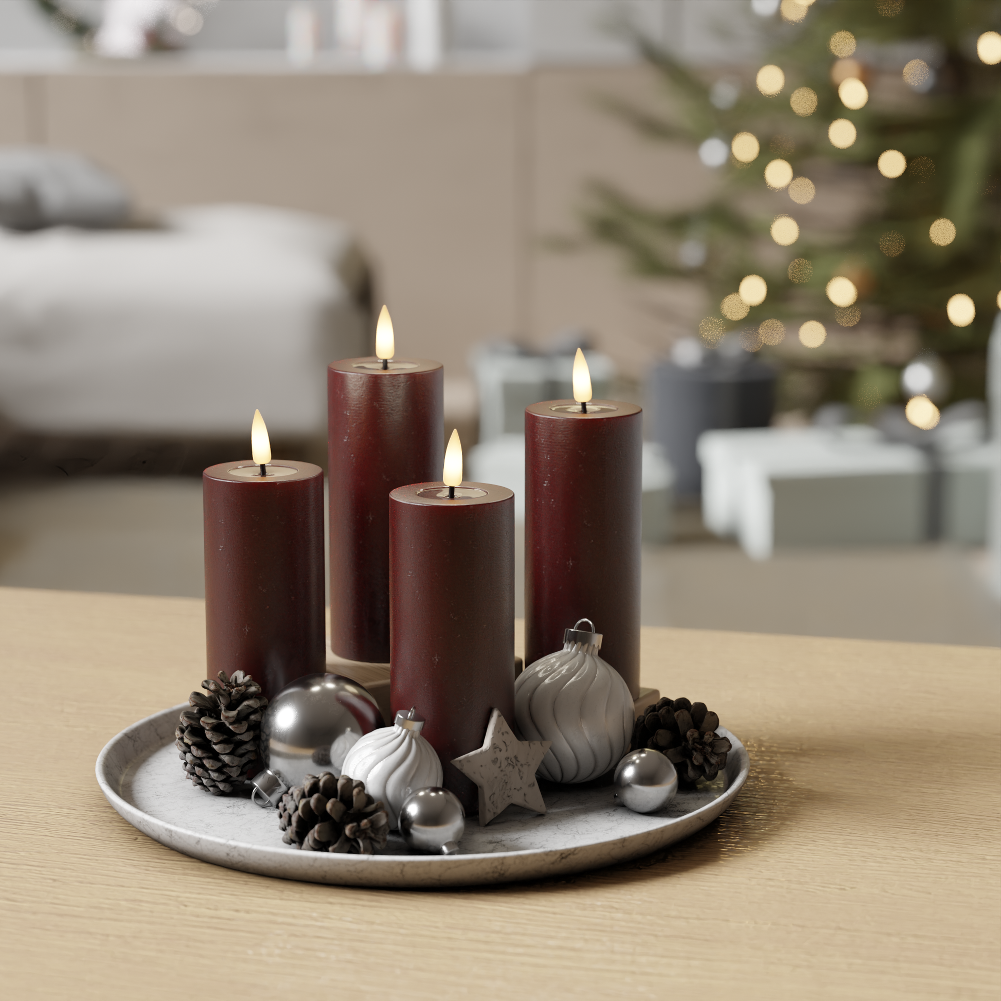 Deluxe Homeart Borgonha Vela pilar pacote 4 x ø 5 x 12,5 1