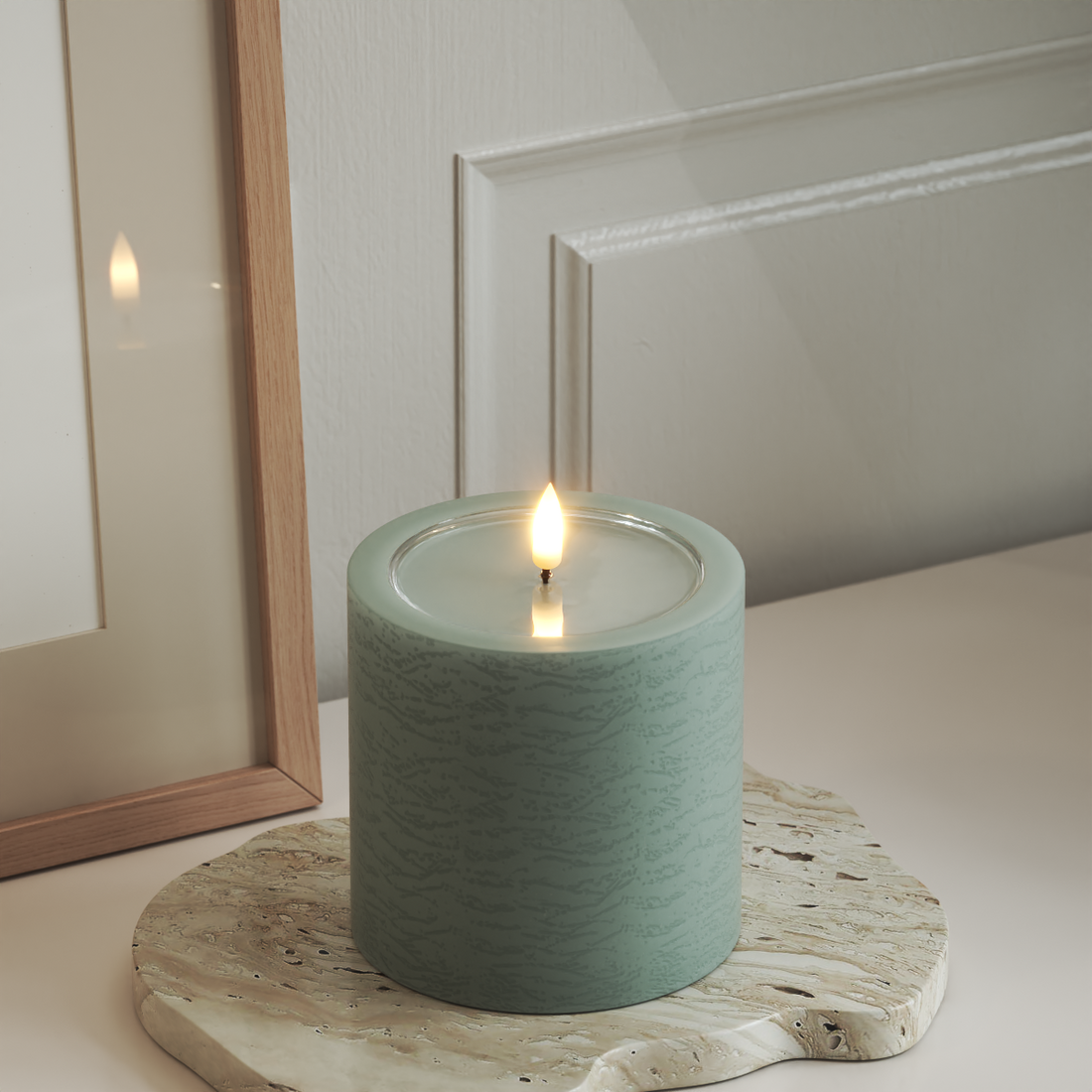 Deluxe Homeart Unique LED Bloklys D 10 x 10 cm Salvie grøn unique bloklys 3